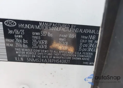 2023 Hyundai Santa Fe Sel z USA, uszkodzony, nr VIN 5NMS24AJ4PH540821